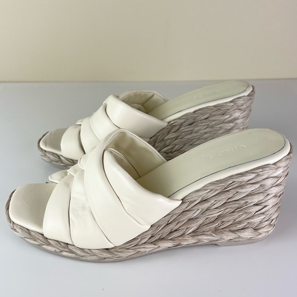 NEW VINCE IVORY LEATHER WEDGE SANDALS - Picture 7 of 12